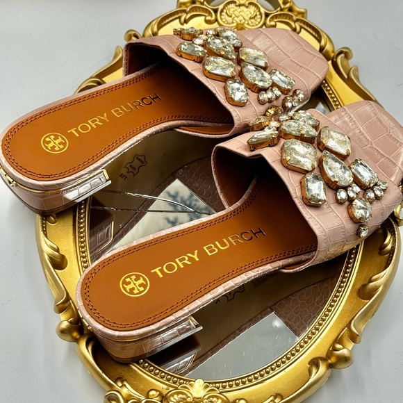 🆕 TORY BURCH 🧿 NWOT Martine 25mm Slides, Pink Croc Embossed Crystal, Sz 7 - Picture 7 of 16